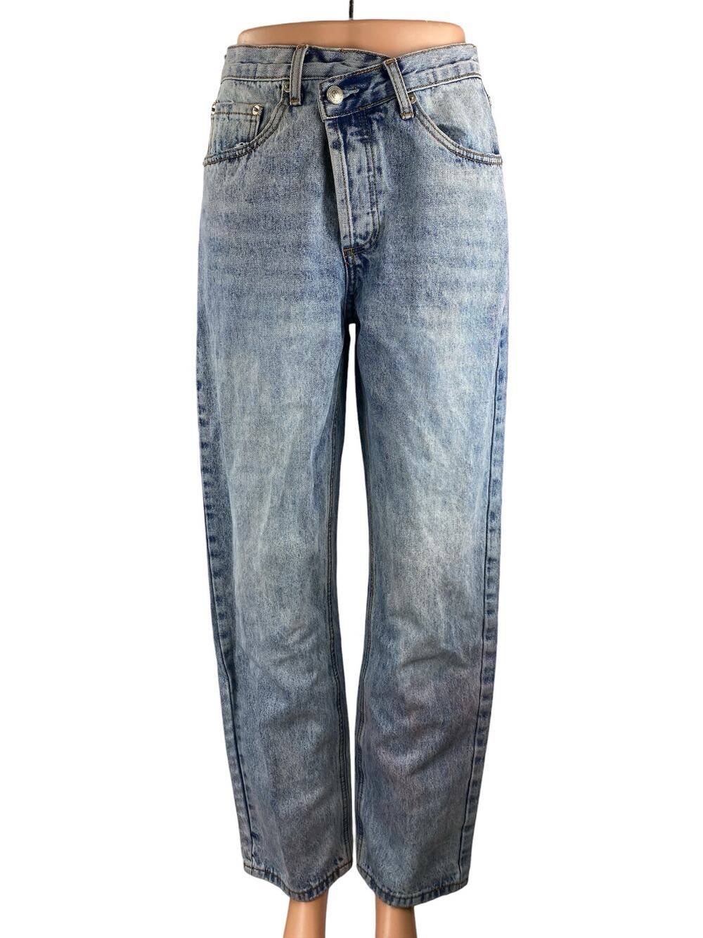 Princess Polly Women's Blue High Waisted Straight Leg Baggy Denim Jeans Size 2